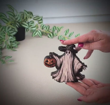 Halloween Ghost Shelf Sitter – Rustic Décor, Good for Tiered Trays, Mantels & Shelves,  Perfect For Halloween Nights and Soft Autumn Breezes