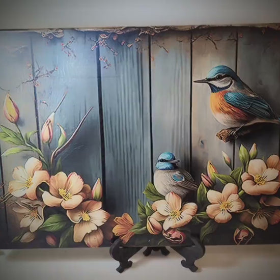 Rustic Summer Blue Birds with Flowers Brighten up your Kitchen Decor, an Environmentally Friendly Bamboo Cutting Board Decorated with UV Ink