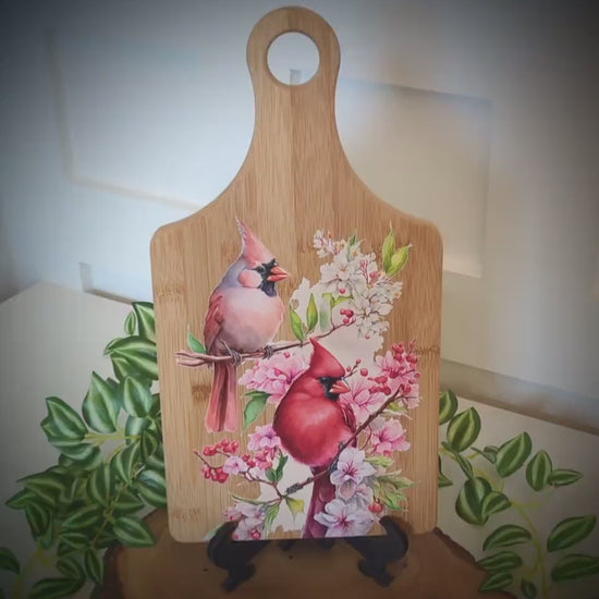 Full Color Spring Cardinal Kitchen Decor, Personalized Bamboo Wood  Cardinal Paddle Cutting Board is a great Environmentally Friendly Gift