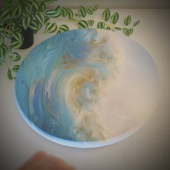 Ocean Wave Blue and Gold Wood Lazy Susan Turntable, Personalized Kitchen and Bath Organizer, Dining Table Centerpiece, Unique Gift Size Vary