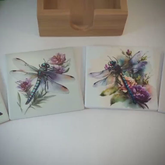 Custom Bamboo Coaster Set, Personalized Dragonfly Lover Gift, Rustic Decorative Wedding Favors, Sustainable and Environmentally Friendly