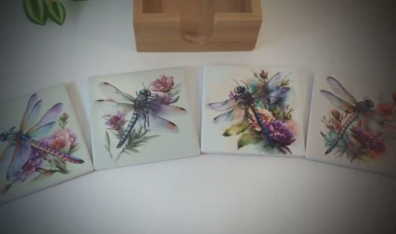Custom Bamboo Coaster Set, Personalized Dragonfly Lover Gift, Rustic Decorative Wedding Favors, Sustainable and Environmentally Friendly