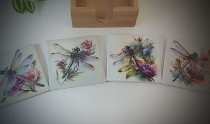 Custom Bamboo Coaster Set, Personalized Dragonfly Lover Gift, Rustic Decorative Wedding Favors, Sustainable and Environmentally Friendly