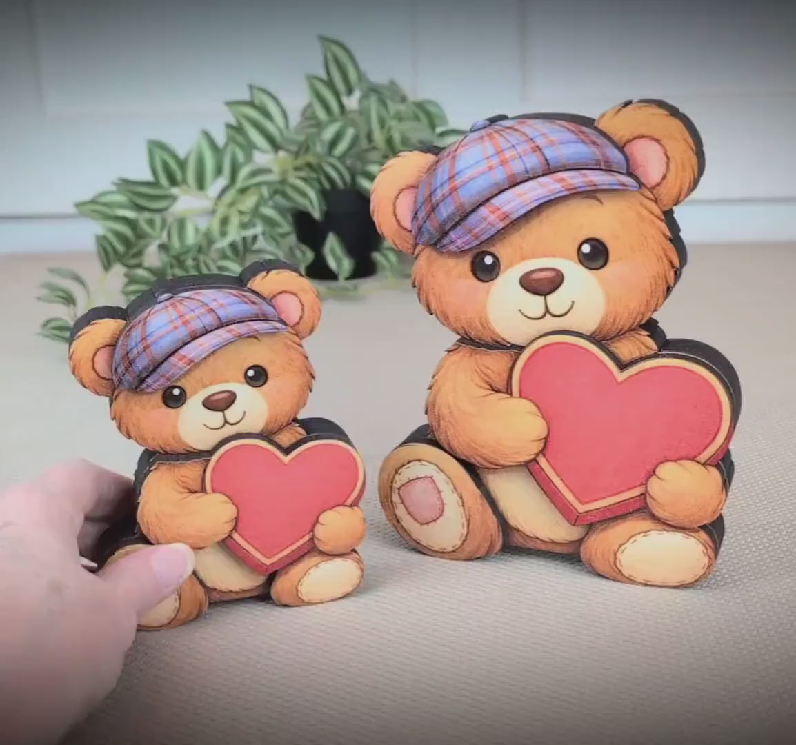 Valentine Teddy Bear Shelf Sitter – Personalized Heart, Two Sizes, Wooden Mantel & Tiered Tray Decor