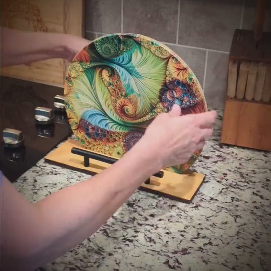 Kitchen Cookbook Stand from Sustainable Bamboo with Pine Wood Accents decorated with Beautiful Sunflowers and Blue Butterflies - Monogram