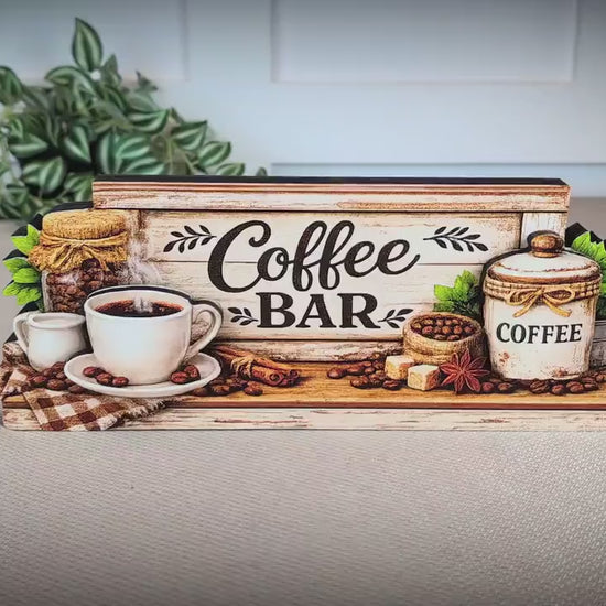 Personalized Coffee Bar Sign, Rustic Whitewashed Wood Decor, Tiered Tray Shelf Sitter, Coffee Station Centerpiece, Coffee Lover Gift Idea
