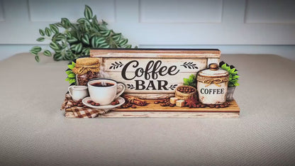 Personalized Coffee Bar Sign, Rustic Whitewashed Wood Decor, Tiered Tray Shelf Sitter, Coffee Station Centerpiece, Coffee Lover Gift Idea