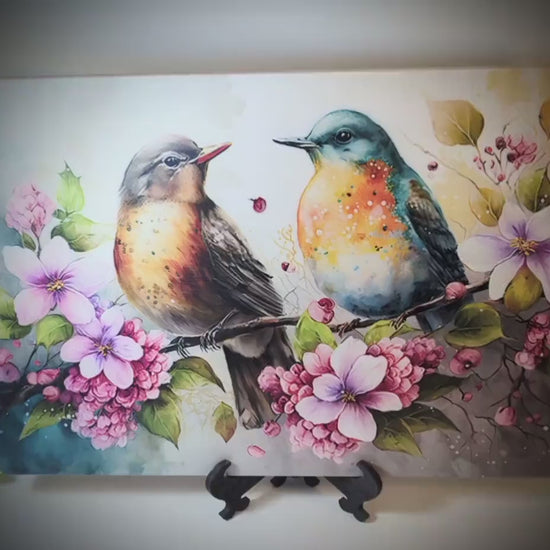 Birds with Spring Flowers Cutting Board will Brighten up your Kitchen Decor, Environmentally Friendly Cutting Board UV Ink Watercolor Design