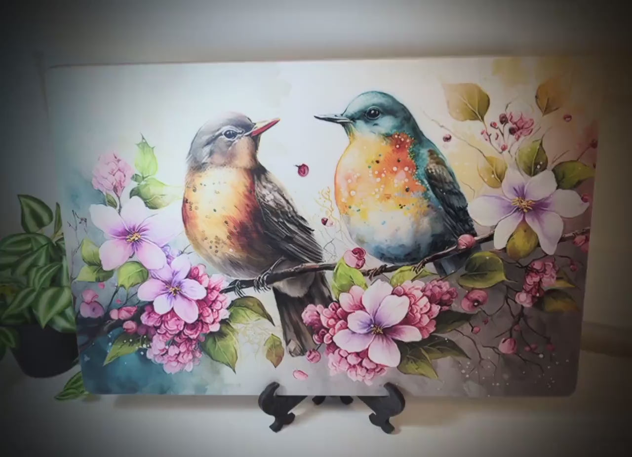 Birds with Spring Flowers Cutting Board will Brighten up your Kitchen Decor, Environmentally Friendly Cutting Board UV Ink Watercolor Design