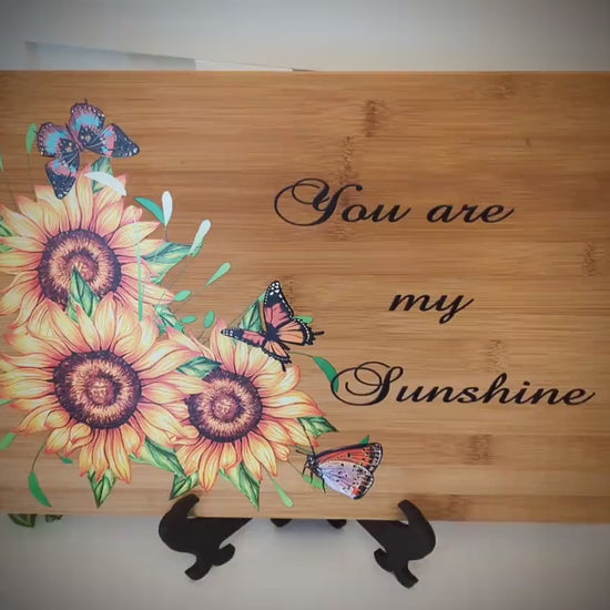 Sunflowers & Butterflies or Bees Kitchen Decor, Sunflower Cutting Board, Large Personalized Bamboo Cutting Board, Environmentally Friendly
