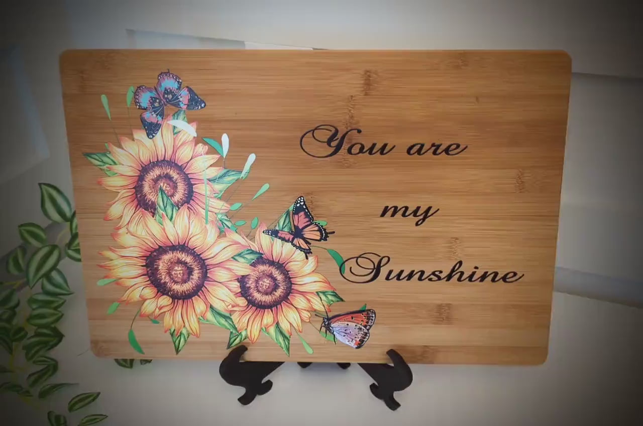 Sunflowers & Butterflies or Bees Kitchen Decor, Sunflower Cutting Board, Large Personalized Bamboo Cutting Board, Environmentally Friendly