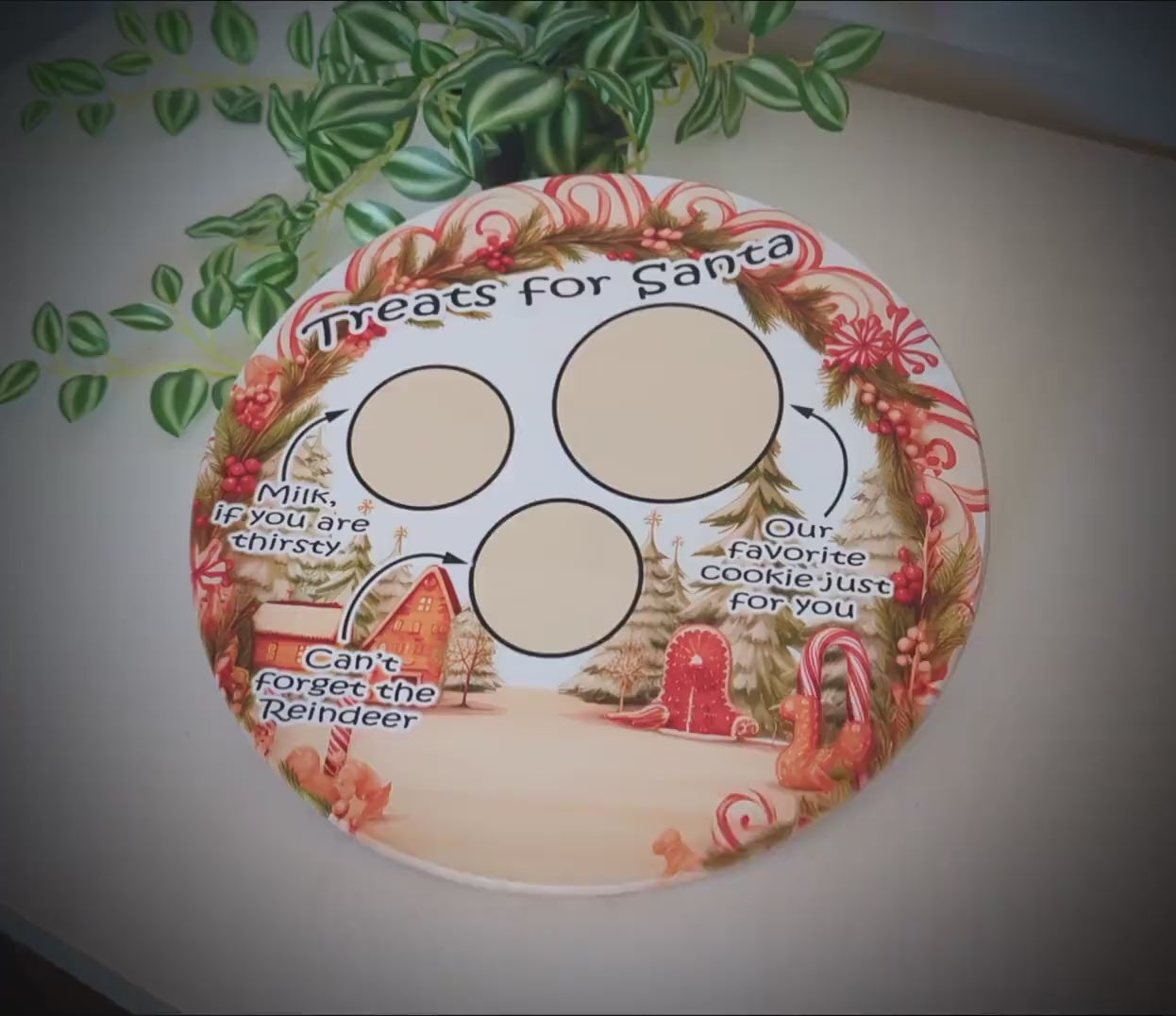 Christmas Santa Cookie Plate, Candy Cane Lane Cookie Tray, Environmentally Friendly Bamboo using UV Ink, Rubber Feet, Christmas Eve Decor