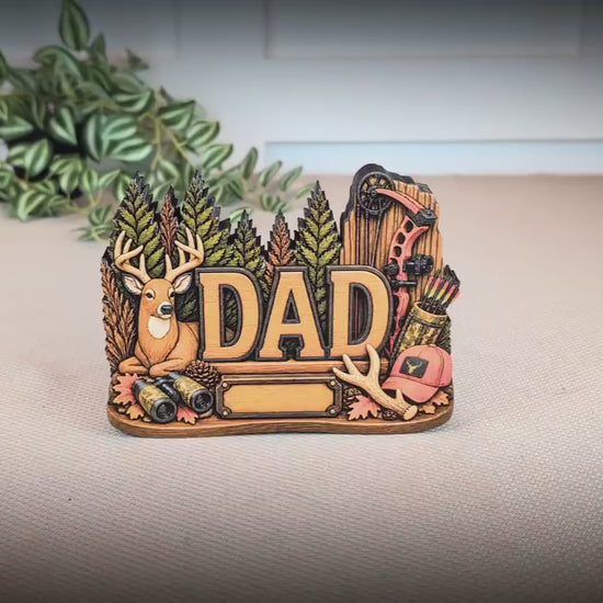 Hunting Dad Shelf Sitter, Personalized Fathers Day Gift, Layered Wood Deer Tabletop Decor, Buck Hunter Birthday Keepsake, Mantle Tray Sign