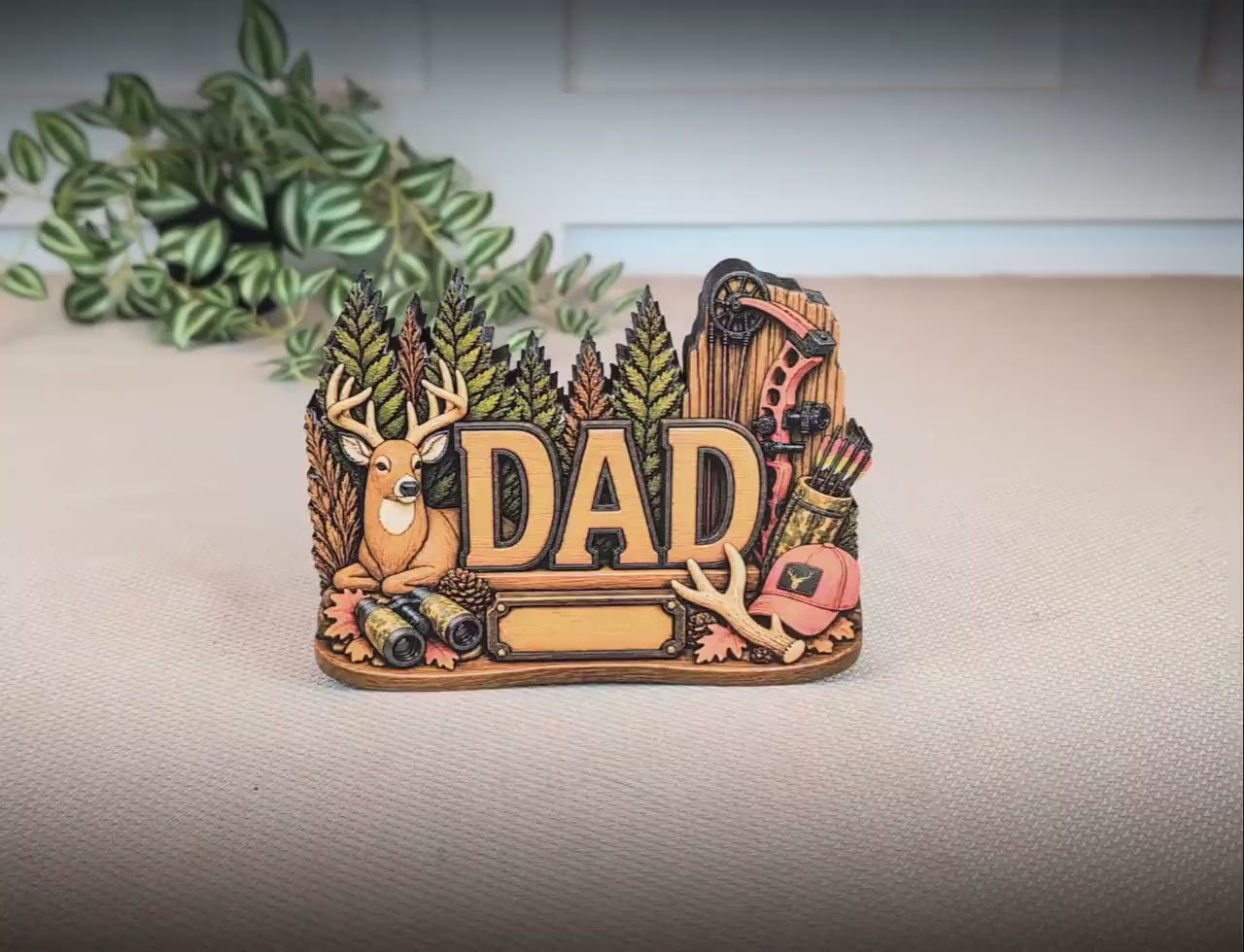 Hunting Dad Shelf Sitter, Personalized Fathers Day Gift, Layered Wood Deer Tabletop Decor, Buck Hunter Birthday Keepsake, Mantle Tray Sign