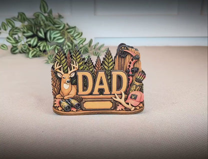 Hunting Dad Shelf Sitter, Personalized Fathers Day Gift, Layered Wood Deer Tabletop Decor, Buck Hunter Birthday Keepsake, Mantle Tray Sign