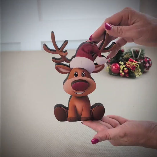 Rustic Reindeer Shelf Sitter, Layered Wood Christmas Decor