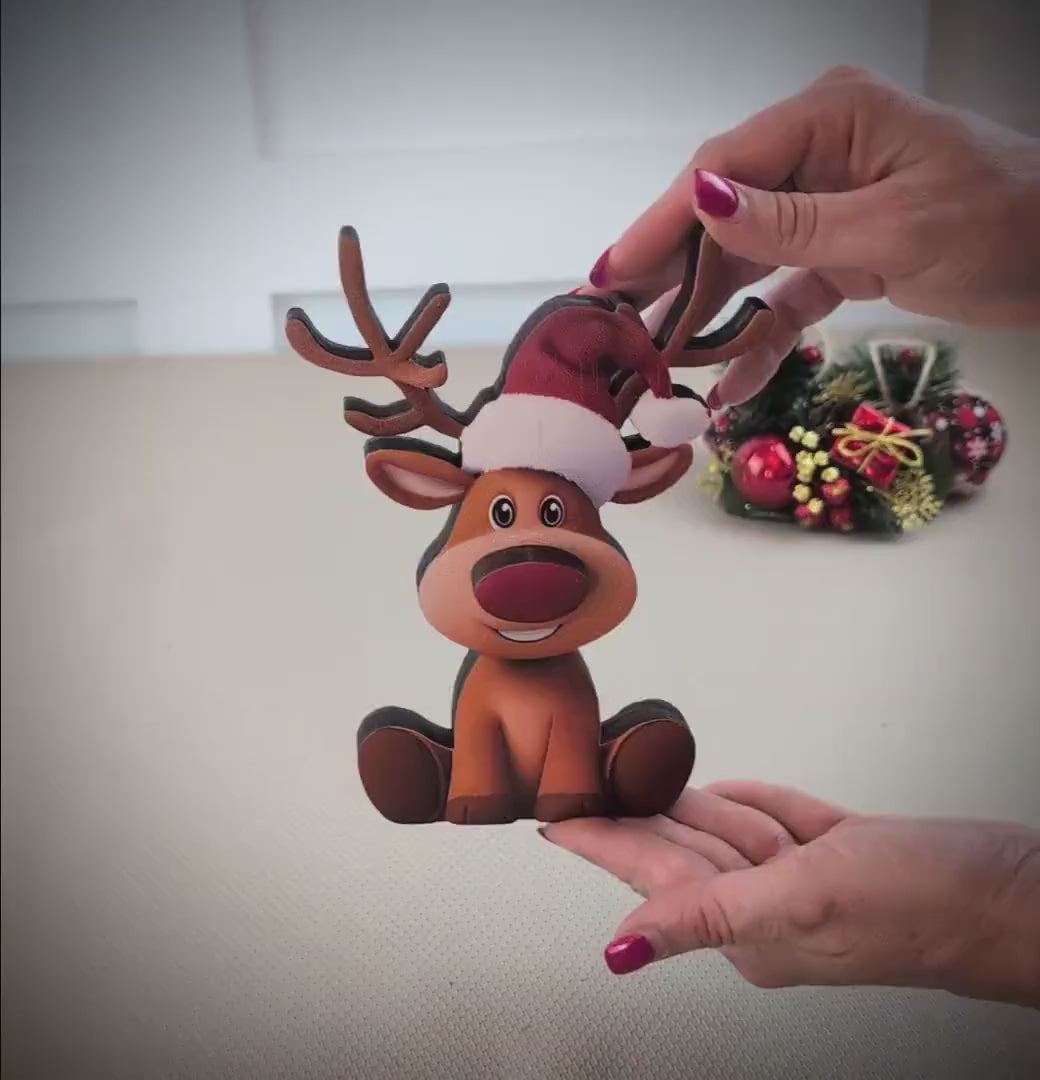 Rustic Reindeer Shelf Sitter, Layered Wood Christmas Decor