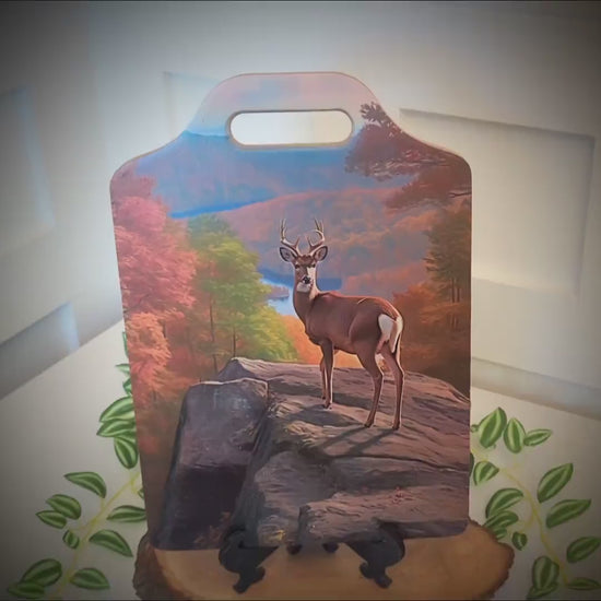 NC Mountains Cutting Board, Deer in the North Carolina Mountains Decor, Environmentally Friendly Bamboo Cutting Board decorated with UV Ink