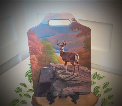 NC Mountains Cutting Board, Deer in the North Carolina Mountains Decor, Environmentally Friendly Bamboo Cutting Board decorated with UV Ink