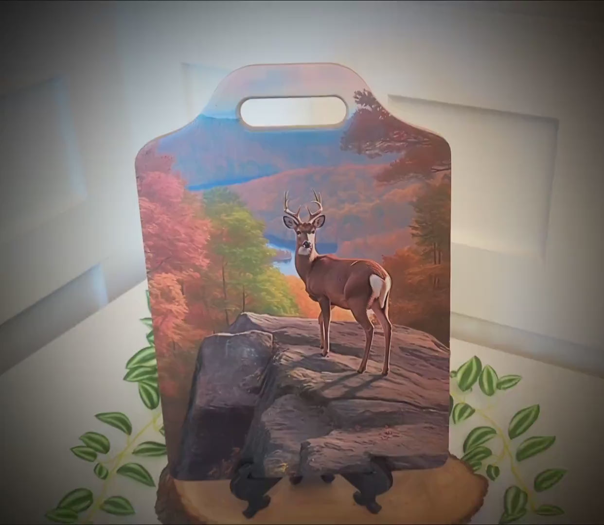 NC Mountains Cutting Board, Deer in the North Carolina Mountains Decor, Environmentally Friendly Bamboo Cutting Board decorated with UV Ink