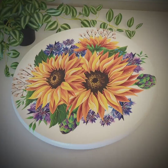 Sunflowers and Cornflowers Custom Lazy Susan Turntable, Personalized Kitchen and Bath Organizer, Unique Dining Table Centerpiece, Sizes Vary