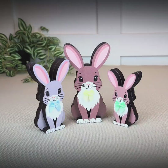 Personalized Woodland Bunny Shelf Sitter Set of 3 – Multi-Layer Wood Decor – Nursery/Kids Room