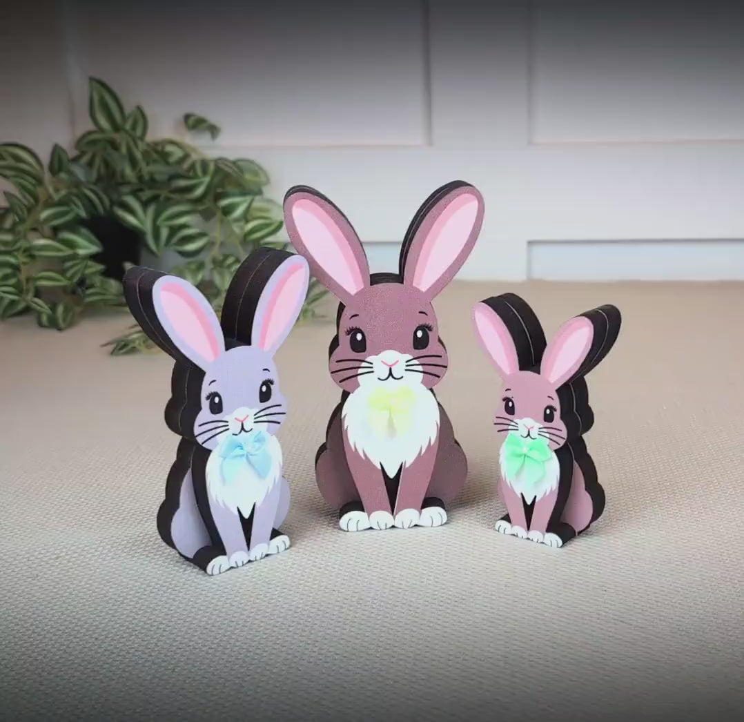 Personalized Woodland Bunny Shelf Sitter Set of 3 – Multi-Layer Wood Decor – Nursery/Kids Room