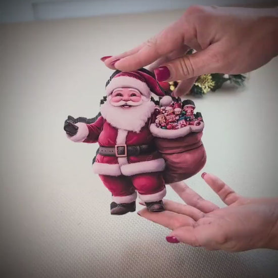 Santa & Mrs. Claus Shelf Sitters – UV Printed Christmas Decor using Poplar Wood - In Red or Purple