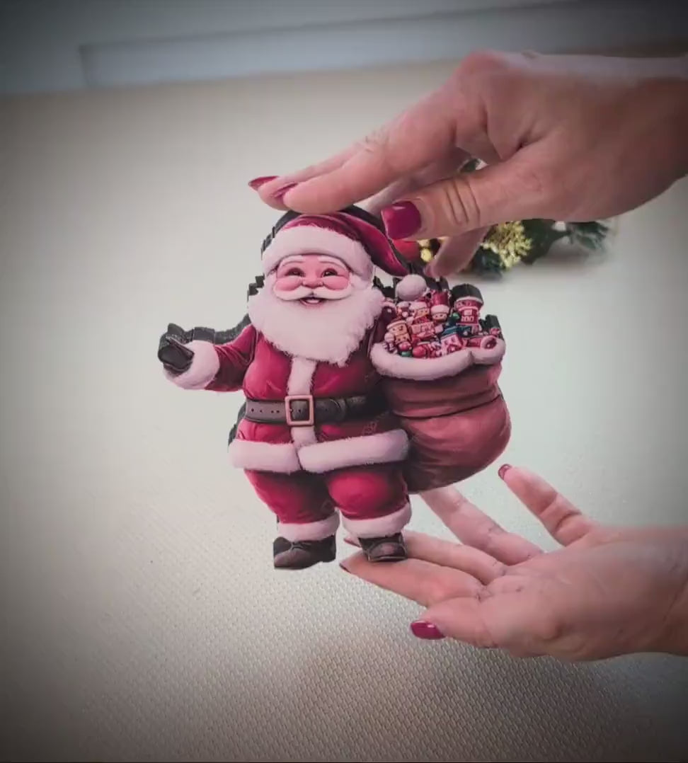 Santa & Mrs. Claus Shelf Sitters – UV Printed Christmas Decor using Poplar Wood - In Red or Purple