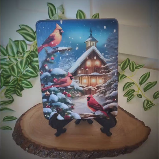 Christmas Cardinals Cutting Board, Christmas Cardinals Kitchen Decor, Environmentally Friendly Bamboo Cutting Board decorated using UV Ink