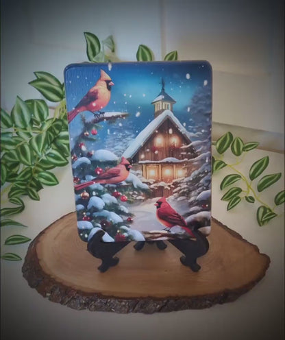 Christmas Cardinals Cutting Board, Christmas Cardinals Kitchen Decor, Environmentally Friendly Bamboo Cutting Board decorated using UV Ink