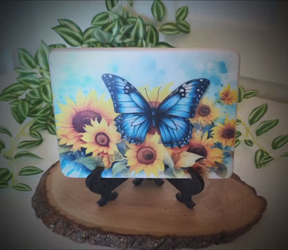 Sunflower Kitchen Decor, Sunflowers and Blue Butterfly Kitchen Decor, Environmentally Friendly Bamboo Cutting Board Decorated using UV Ink