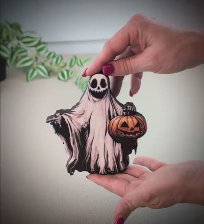 Personalized Ghost Shelf Sitter – Halloween Pumpkin Spirit with Name – Spooky Cute Custom Fall Decor, Memories of Pillowcases Full of Candy