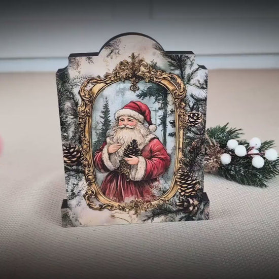 Vintage Santa Shelf Sitter – Personalized Wooden Christmas Mantel Decor, 3 Design Options