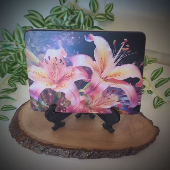 Pink and Yellow Lilies Kitchen Decor, Environmentally Friendly Bamboo Cutting Board Decorated with UV Ink, Unique Lily Floral Design