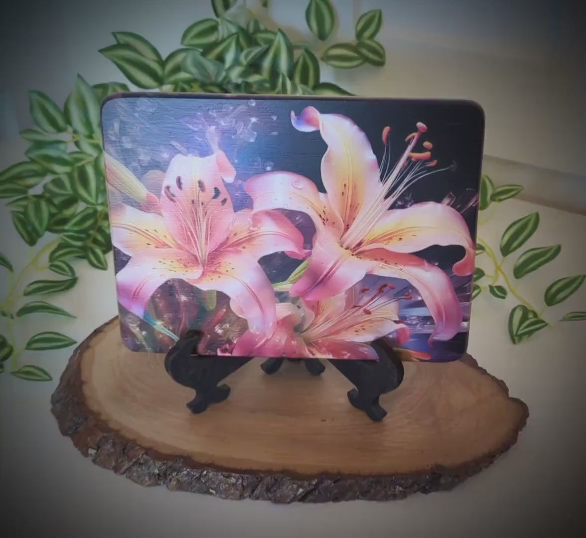 Pink and Yellow Lilies Kitchen Decor, Environmentally Friendly Bamboo Cutting Board Decorated with UV Ink, Unique Lily Floral Design