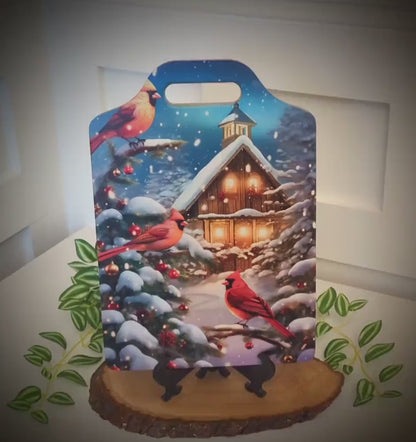 Christmas Cardinal Cutting Board, Rustic Winter Cabin Christmas Cardinals Decor, Environmentally Friendly Bamboo Cutting Board using UV Ink