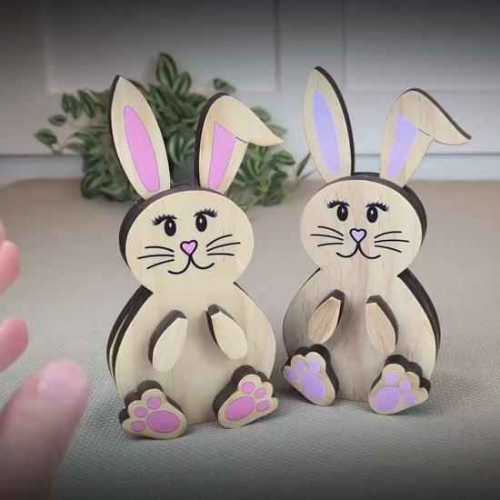 Personalized Woodland Bunny Shelf Sitter Set – Boy & Girl Multi-Layer Wood Decor – Nursery/Kids Room