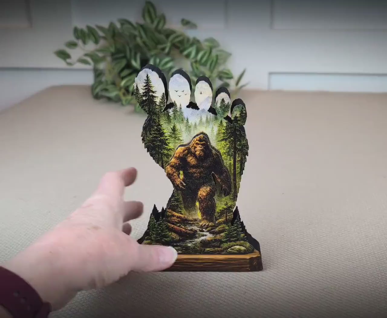 Personalized Multi-layered Wooden Bigfoot Shelf Sitter – Sasquatch Mountain Decor, Mantel & Tiered Tray Decor