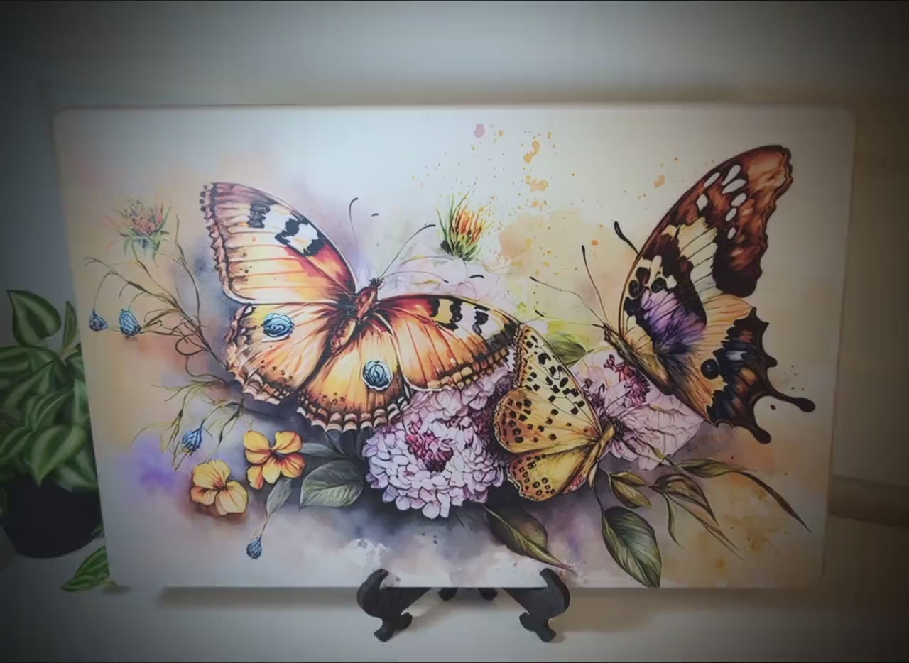 Colorful Butterflies with Spring Flowers Brighten up your Kitchen Decor, Environmentally Friendly Bamboo Cutting Board Decorated with UV Ink
