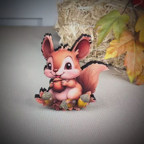 Fall Squirrel Shelf Sitter – “Autumn Joy” Personalized Woodland Critter Gift, Kids Room or Nursery Decor, Made from Solid Poplar Wood