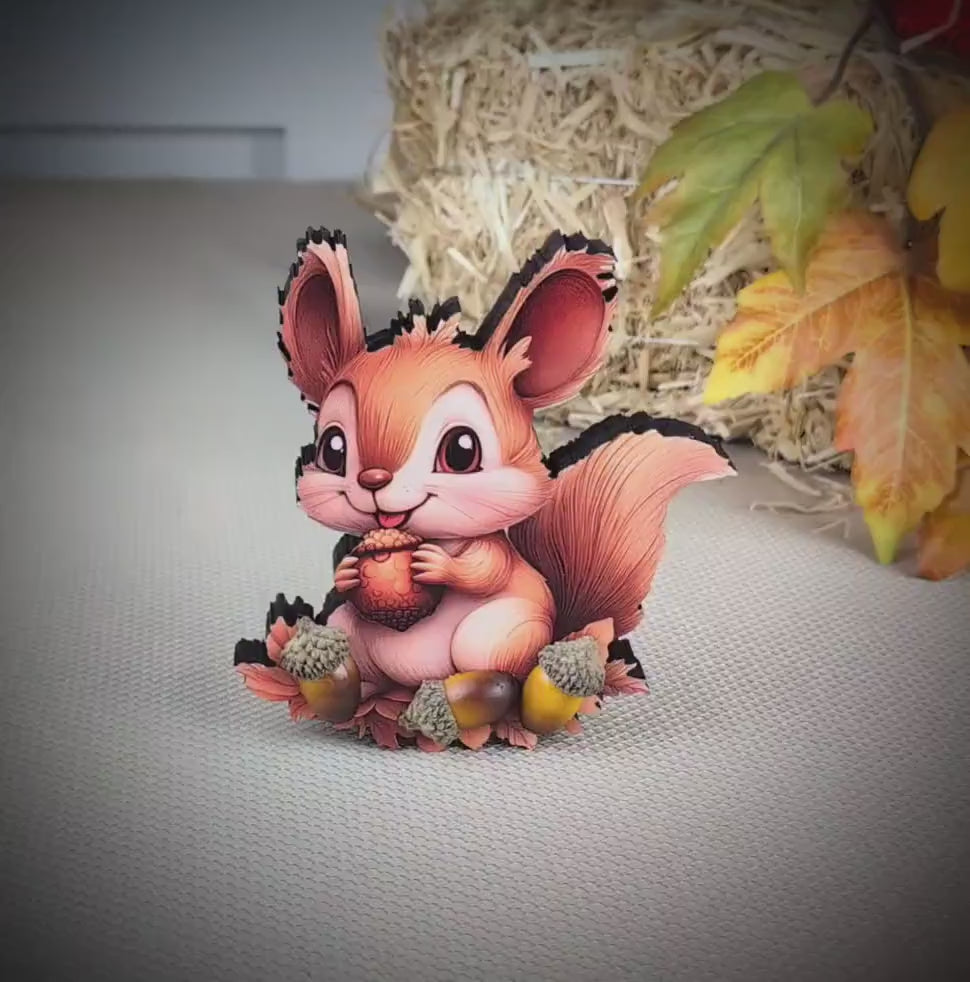 Fall Squirrel Shelf Sitter – “Autumn Joy” Personalized Woodland Critter Gift, Kids Room or Nursery Decor, Made from Solid Poplar Wood