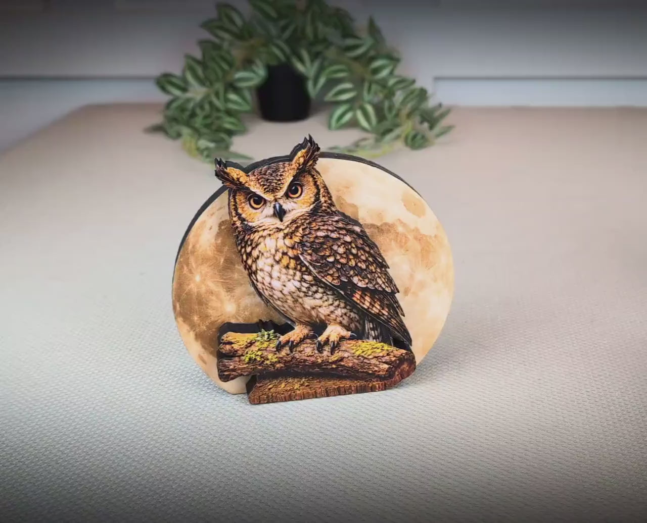 Personalized Owl and Full Moon Wood Shelf Sitter – Personalized Mantel, Shelf and Tiered Tray Decor