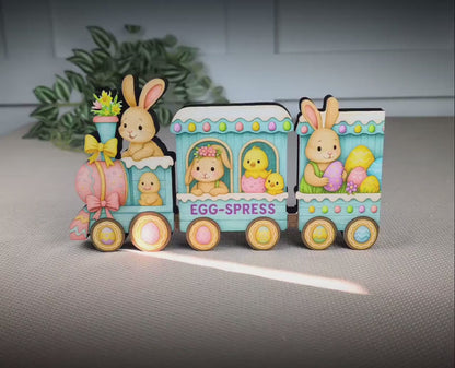 Easter Train Shelf Sitter – Bunnies, Chicks & Eggs, Personalized Wooden Spring Mantel Decor