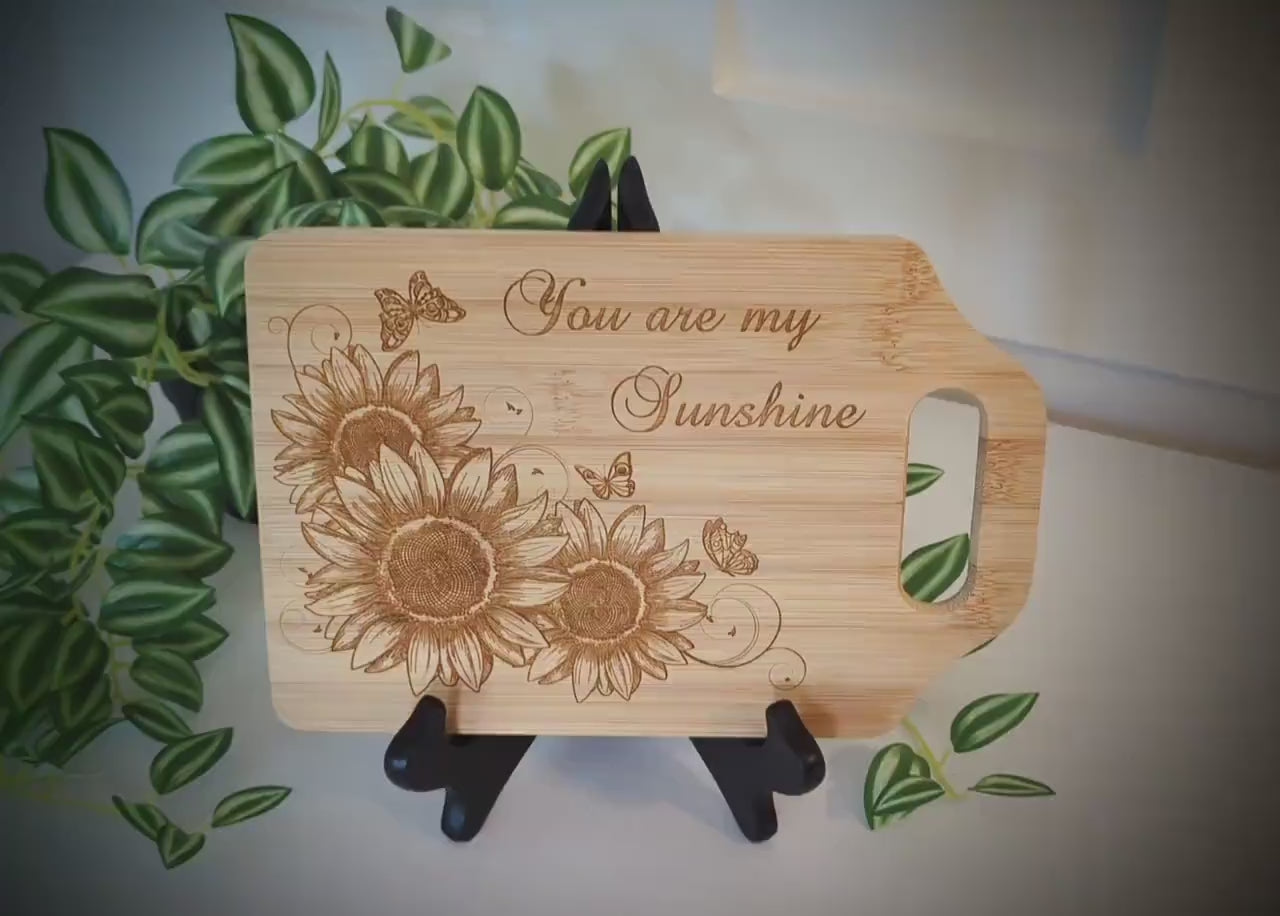 Sunflower and Butterflies Kitchen Decor, Personalized Bamboo Cutting Board, Wooden Cheese Board, great Environmentally Friendly Gifts