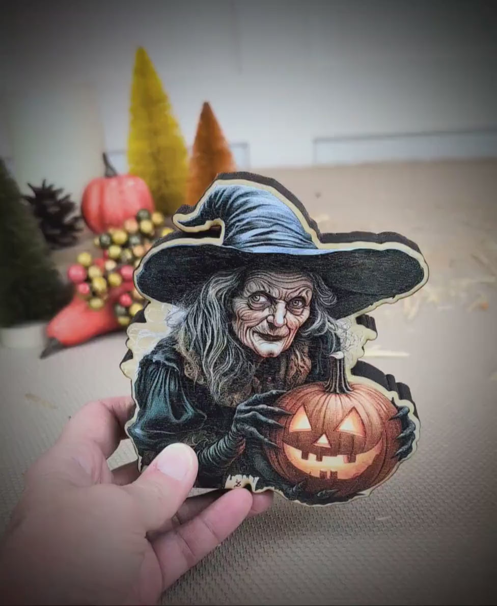 Scary Witch Shelf Sitter, She’s the Halloween You Grew Up With, Personalized Decor, Custom Fall Decoration, Tiered Trays. Mantels  & Shelves