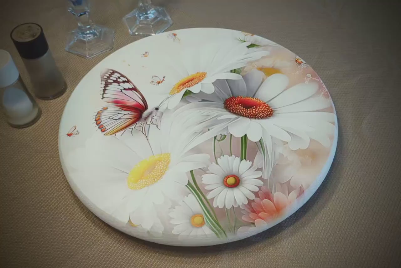 Daisies And Butterflies Lazy Susan, Custom Personalized Kitchen & Bath Organizer, Dining Table Centerpiece, Housewarming Gift, Size Varies