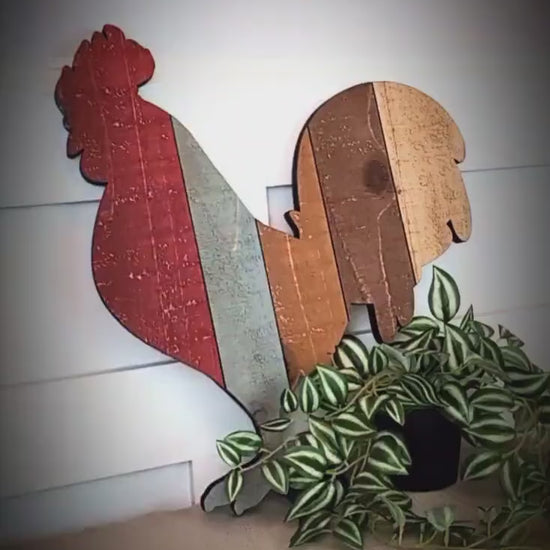 Pallet art Chicken and Rooster Wall Art, Farmhouse Chicken Decor, Rustic Wooden Hen and Rooster Wall Hanging