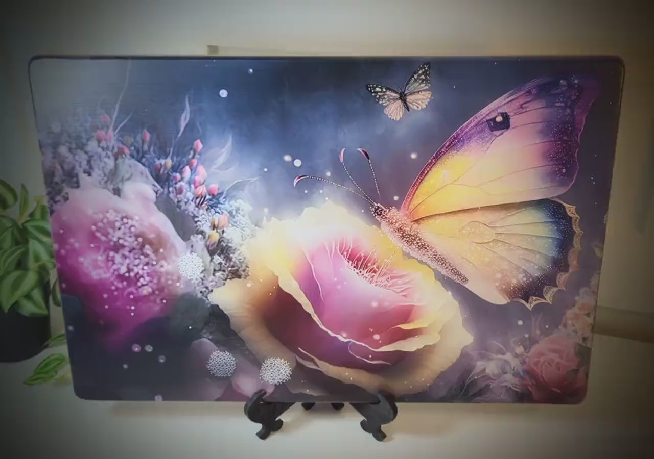 Large Colorful Butterfly with Pink Roses Brighten up your Kitchen Decor, Environmentally Friendly Bamboo Cutting Board Decorated with UV Ink