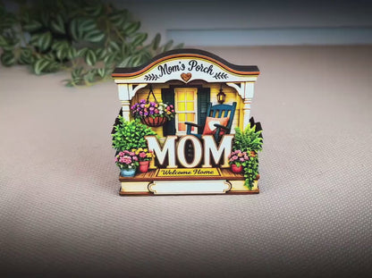 Mom's Porch Shelf Sitter, Welcome Home Wood Decor, Layered Tiered Tray Tabletop Sign, Mothers Day Gift, Personalized Keepsake Home Decor